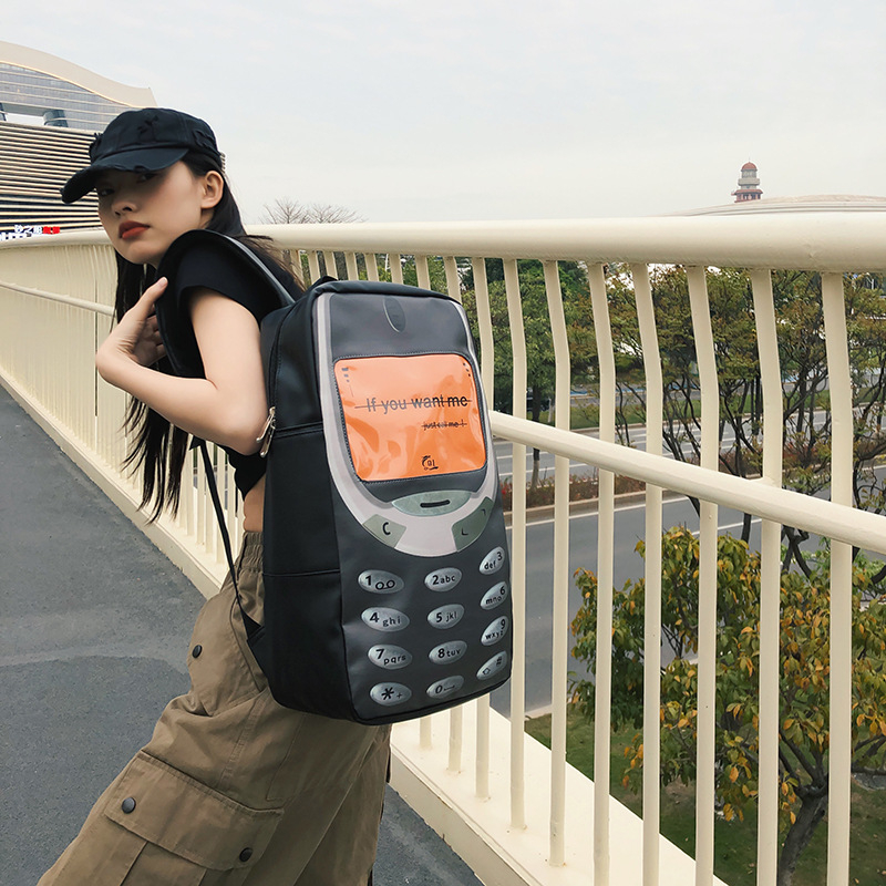 Ruksak za telefon u uličnoj stilu, PU materijal, zatvaranje na zip, unutarnja džep sa zipom, otporan na habanje