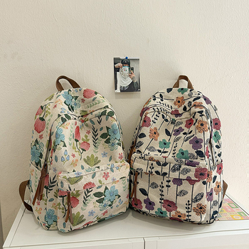 Σχολική τσάντα με φλοράλ μοτίβο, νάιλον, 20–35L, συμβατή με φορητό 15 ιντσών, κυκλοφόρησε Καλοκαίρι 2025