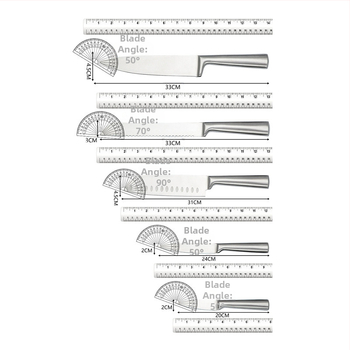 Septynių peilių virtuvės rinkinis su tuščiavidure rankena, tiesiais kvadratiniais vamzdeliniais rankenėliais – ašmenys iš 4Cr13 nerūdijančio plieno, šlifuotas paviršius, galo kampas virš 60°