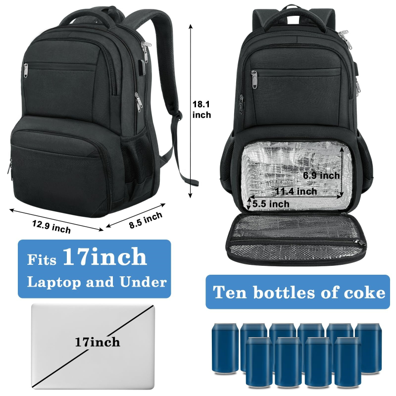 Ebéd hátizsák szigetelt rekesszel és jégcsomaggal, Oxford anyagból, nagy kapacitású, hordozható és gyors hűtés