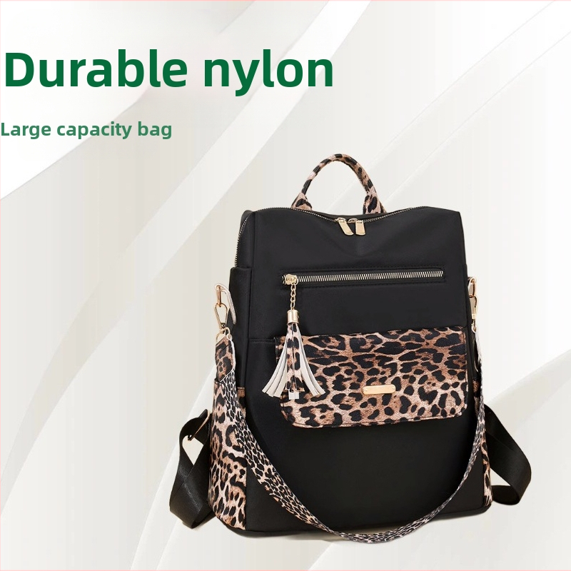 Ženský ruksak proti krádeži, leopardí vzor, veľká kapacita, Oxford látka, zips, vnútorné vrecká vrátane skrytého vrecka a vrecka na telefón, vodeodolný a odolný voči oderu