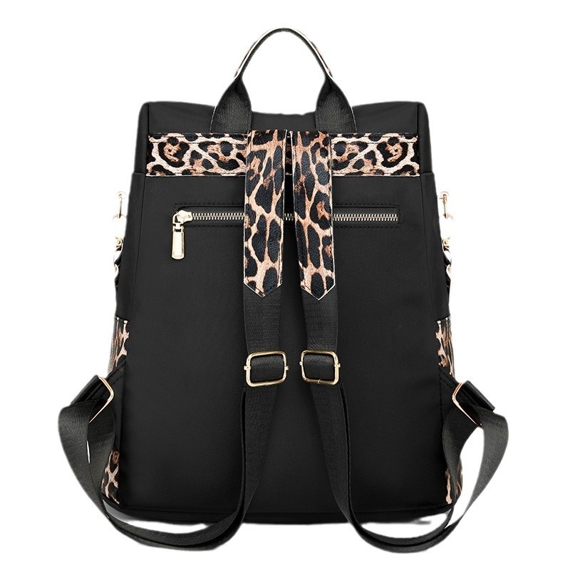 Дамска раница против кражба, ежедневен стил, леопардов принт, голям обем, Oxford плат, закопчаване с цип, вътрешен скрит джоб и джоб за телефон, водоустойчива и износоустойчива