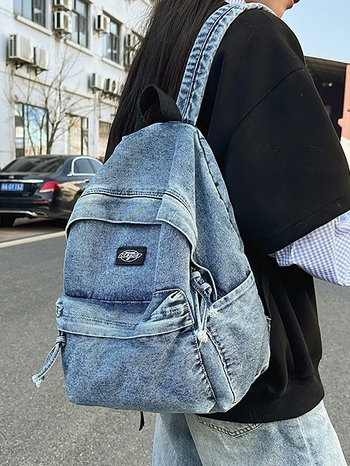 Denim ruksak za slobodno vrijeme i putovanja - veliki kapacitet, unisex stil, prozračan, zakrivljene naramenice