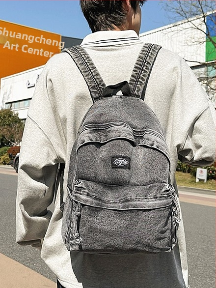 Denimový batoh na voľný čas a cestovanie - veľká kapacita, unisex štýl, priedušný, zakrivené ramenné popruhy