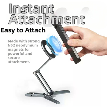 Truifoto Stolný držiak na telefón s magnetickým uchopením, skladateľný a otáčavý, z hliníkovej zliatiny