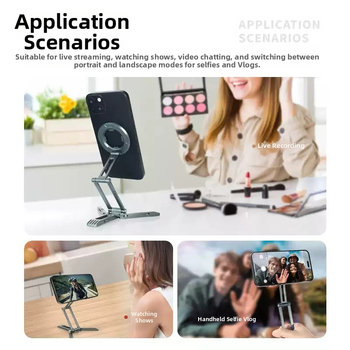 Truifoto Stolný držiak na telefón s magnetickým uchopením, skladateľný a otáčavý, z hliníkovej zliatiny