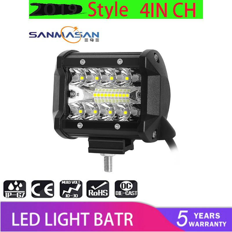 LED φως εργασίας με τρεις δέσμες για μοτοσικλέτες και εκτός δρόμου χρήση, 60W, 9–32V, αλουμινένιο κράμα σώμα, πηγή LED OSL, ζωή 50.000 ωρών, θερμοκρασία χρώματος 6500–7000K, μοντέλο 60w20