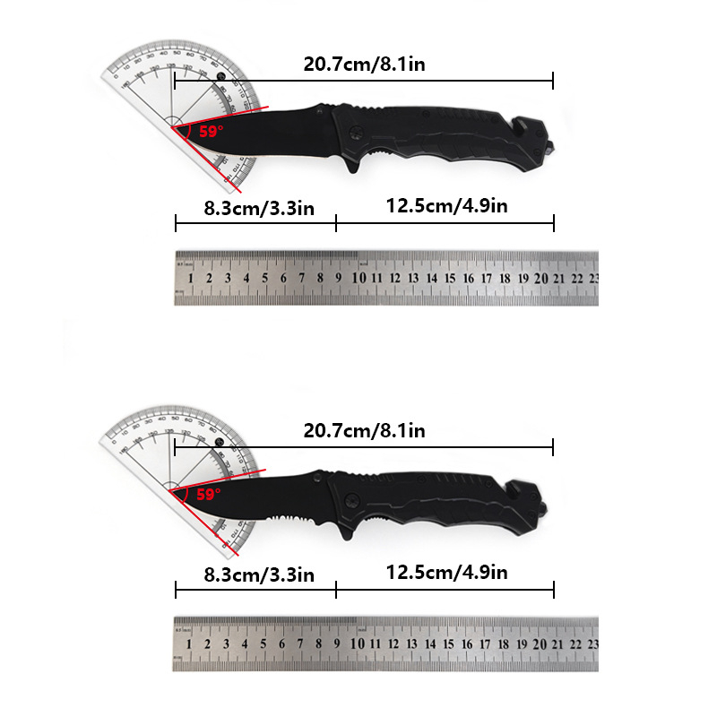 Sklopivi nož za kampiranje s krajem za razbijanje stakla i rezanje užeta – 40CR13, duljina oštrice 8,3 cm, Yunxiang