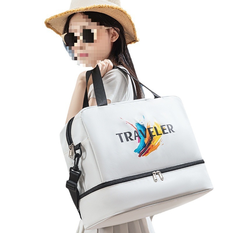 Utazó oldaltáska vízálló, száraz–nedves elválasztással, 600D anyag, uniszex, szabadidős utazásokhoz.