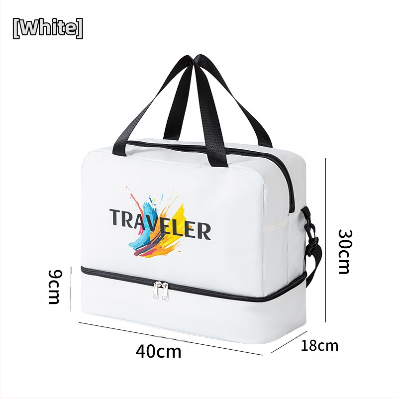 Cestovná taška cez rameno, vodotesná, s oddelením suchých a mokrých vecí, materiál 600D film, unisex, na voľnočasové cestovanie.