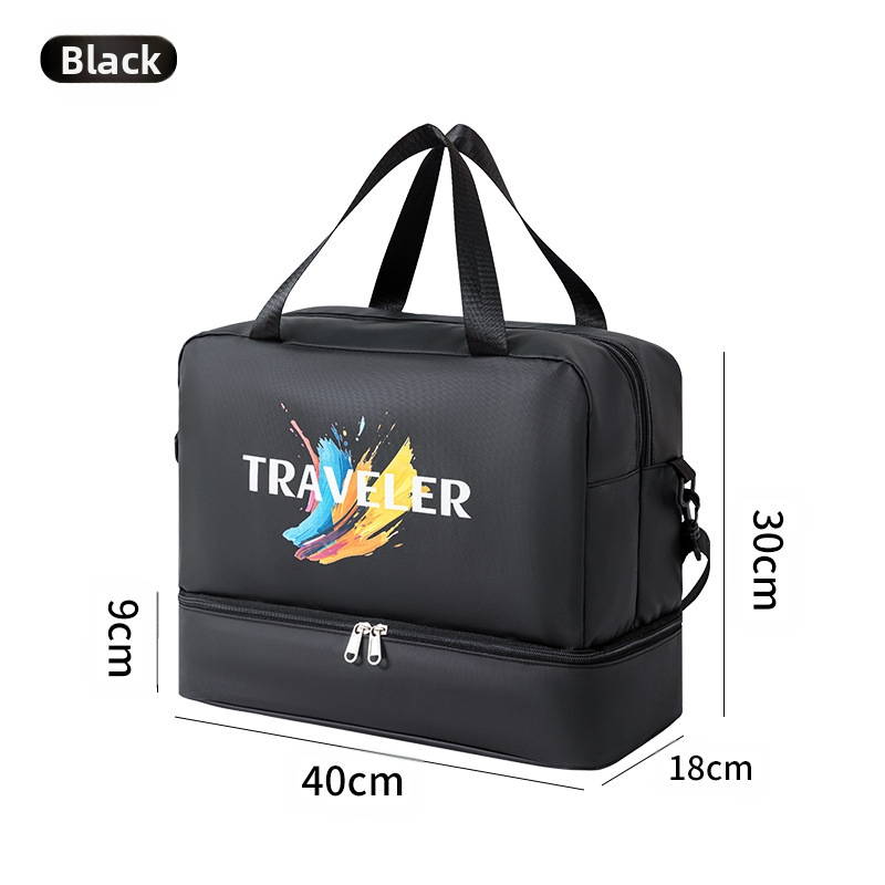 Cestovná taška cez rameno, vodotesná, s oddelením suchých a mokrých vecí, materiál 600D film, unisex, na voľnočasové cestovanie.