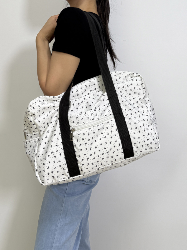 Drobės kelioninė rankinė laisvalaikio kelionėms,Horizontaliai kvadratinė forma, užtrauktukas, paslėpta užtrauktuko kišenė, poliesterio pamušalas