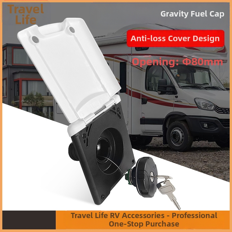 RV gravitačný plniaci port, štvorcový vstup paliva so krytom a zámkom, doplnky pre úpravu RV