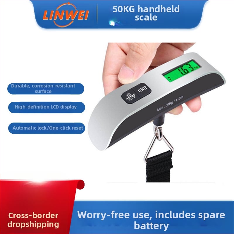 T-típusú hordozható elektronikus poggyászmérleg, 50 kg/10 g, modell OCS-13, CR2032-es energiaforrású