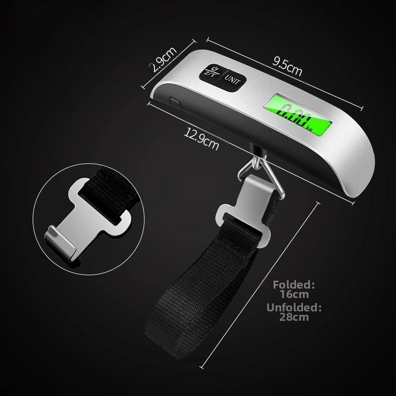 T-tüüpi kaasaskantav elektrooniline pagasaskaala, 50 kg/10 g, mudel OCS-13, CR2032 toiteallikas