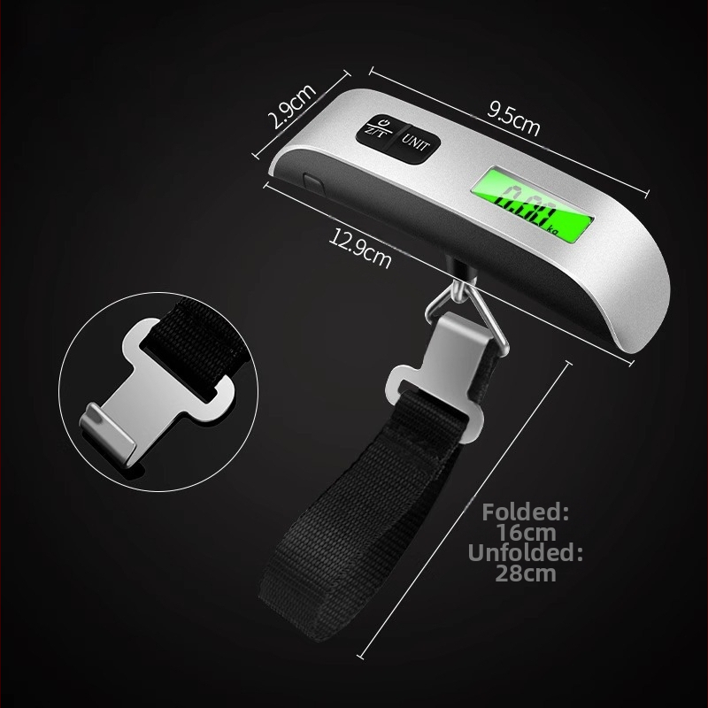 T-típusú hordozható elektronikus poggyászmérleg, 50 kg/10 g, modell OCS-13, CR2032-es energiaforrású