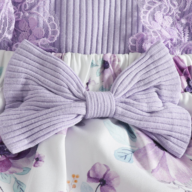 Naujagimių mergaičių su gėlėtu raštu suknelė, ilgos rankovės, A linijos siluetas, 35% poliesterio mezginys