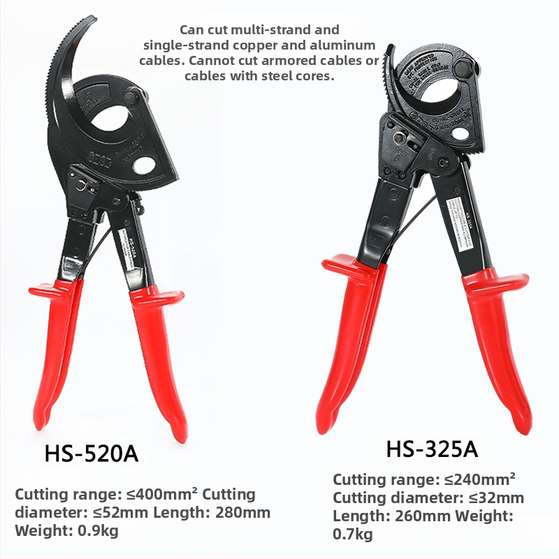 Ratchet-type kabelski reznik za bakrene i aluminijske kabele, ručni, industrijske klase, visoko ugljično čelika