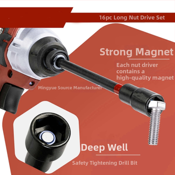 Магнитен комплект драйвери за гайки, дълги драйвери за гайки, 16–21 части, S2 сплавна стомана, нетно тегло 1.17