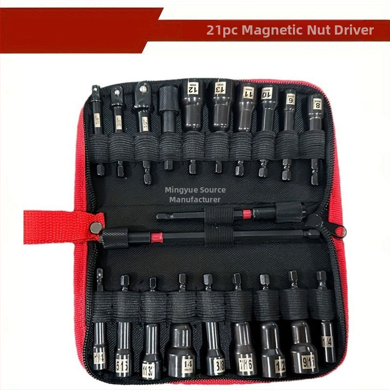 Магнитен комплект драйвери за гайки, дълги драйвери за гайки, 16–21 части, S2 сплавна стомана, нетно тегло 1.17
