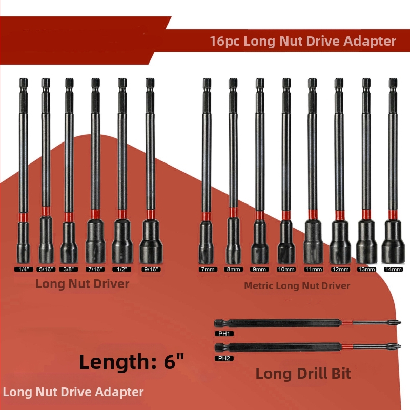 Магнитен комплект драйвери за гайки, дълги драйвери за гайки, 16–21 части, S2 сплавна стомана, нетно тегло 1.17