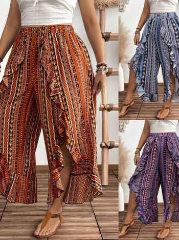 Дамски свободни прави панталони за лято 2025, полиестер-еластанова смес, релефна текстура, микроеластичност, ластична талия