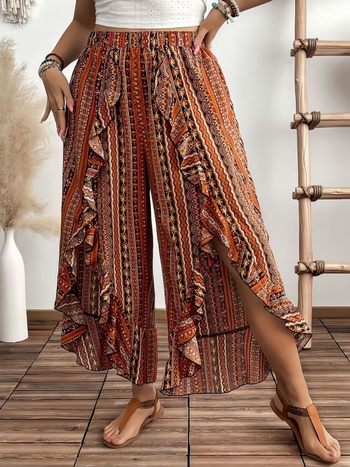 Дамски свободни прави панталони за лято 2025, полиестер-еластанова смес, релефна текстура, микроеластичност, ластична талия