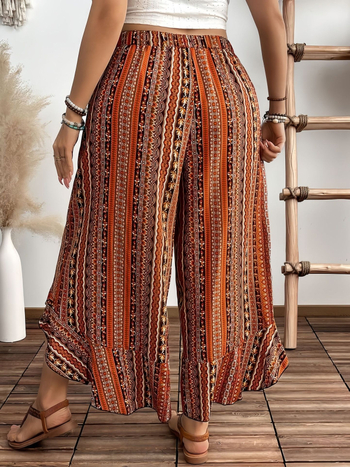 Дамски свободни прави панталони за лято 2025, полиестер-еластанова смес, релефна текстура, микроеластичност, ластична талия