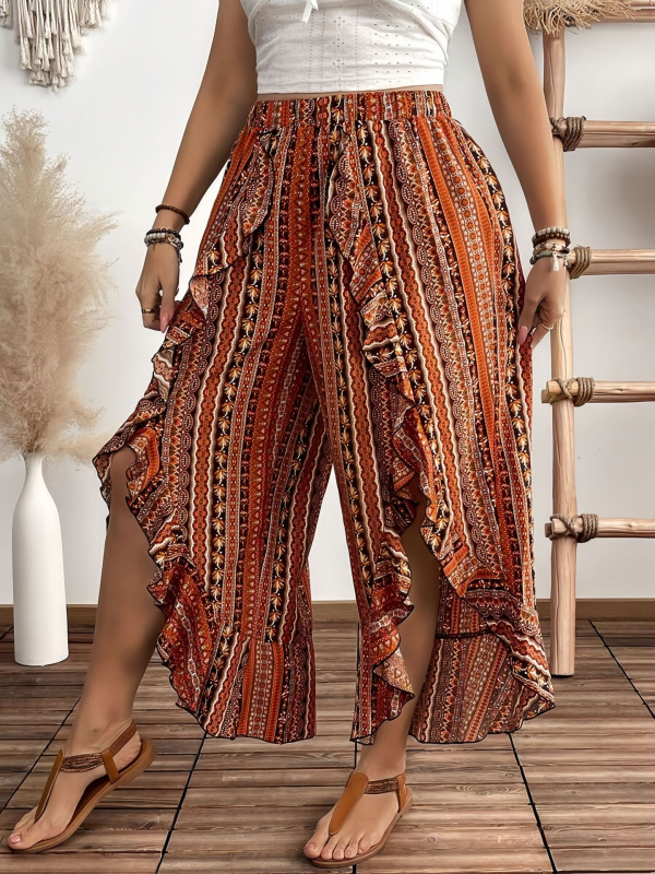 Дамски свободни прави панталони за лято 2025, полиестер-еластанова смес, релефна текстура, микроеластичност, ластична талия