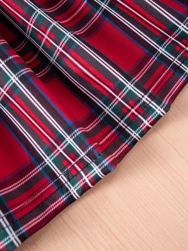 Dječja karirana haljina s trakom, dugi rukavi, okrugli izrez, A-linija, patchwork stil, tkanina od pamuka-mješavine