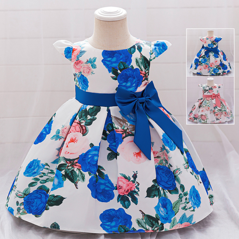 Gyerekeknek szóló hercegnő ruha nyomott mintával és masnival, poliészter 65% / pamut 35% bélés, 3–8 évesek, egész éves
