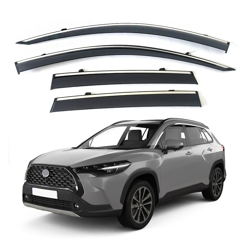 Toyota Corolla Cross 2020-2024 Дъждовозащитен дефлектор за прозорци, инжекционно формован, PC с неръждаема лента или акрил с електроплатен лента, Монтаж: кука + лепило, 4 броя, марка YST