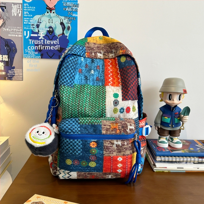 Školská taška pre ženy - kvetinový vzor, jednoduchý dizajn, nylonový materiál, kapacita pod 20 l, priečinok na 14-palcový notebook, zakrivené ramenné popruhy