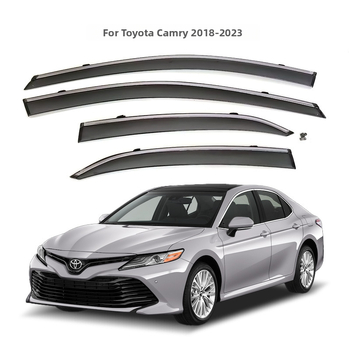Akrilo lietaus deflektorius Toyota Camry 2018-2023, injekciškai formuotas profilis, 4 vnt. komplektas, montavimas su sagtimi + kabliu + klijais