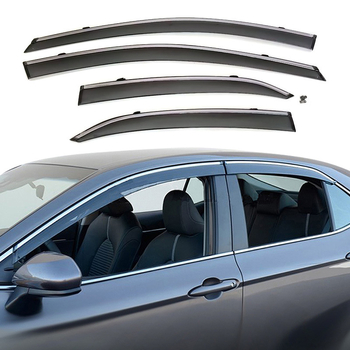 Akrilo lietaus deflektorius Toyota Camry 2018-2023, injekciškai formuotas profilis, 4 vnt. komplektas, montavimas su sagtimi + kabliu + klijais