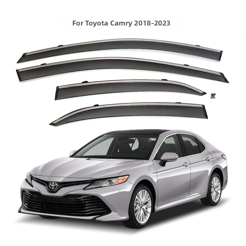 Akrilo lietaus deflektorius Toyota Camry 2018-2023, injekciškai formuotas profilis, 4 vnt. komplektas, montavimas su sagtimi + kabliu + klijais