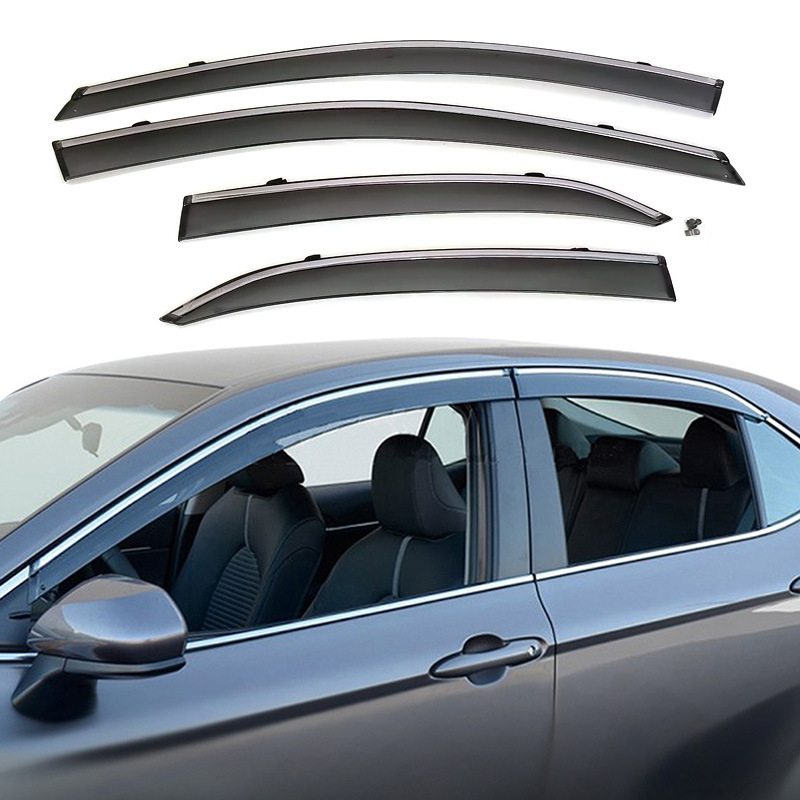 Akrilo lietaus deflektorius Toyota Camry 2018-2023, injekciškai formuotas profilis, 4 vnt. komplektas, montavimas su sagtimi + kabliu + klijais