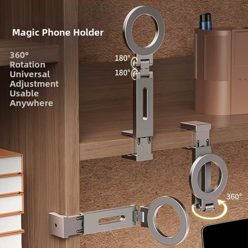 Stolný držiak na telefón - hliníková zliatina, magnetický sklopný, nastaviteľný, prenosný