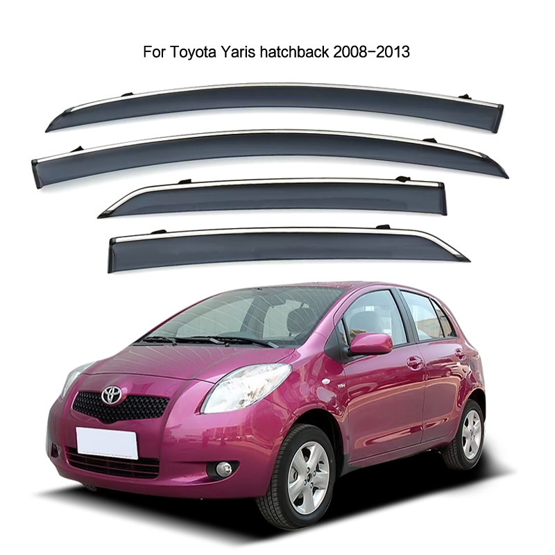 Дъждовен визьор за прозорец Toyota Yaris 2008-2011 – YST, Thickened Injection-Molded, Акрил/PC с лента от неръждаема стомана, Монтаж чрез лепящо захващане, 4 броя в комплект