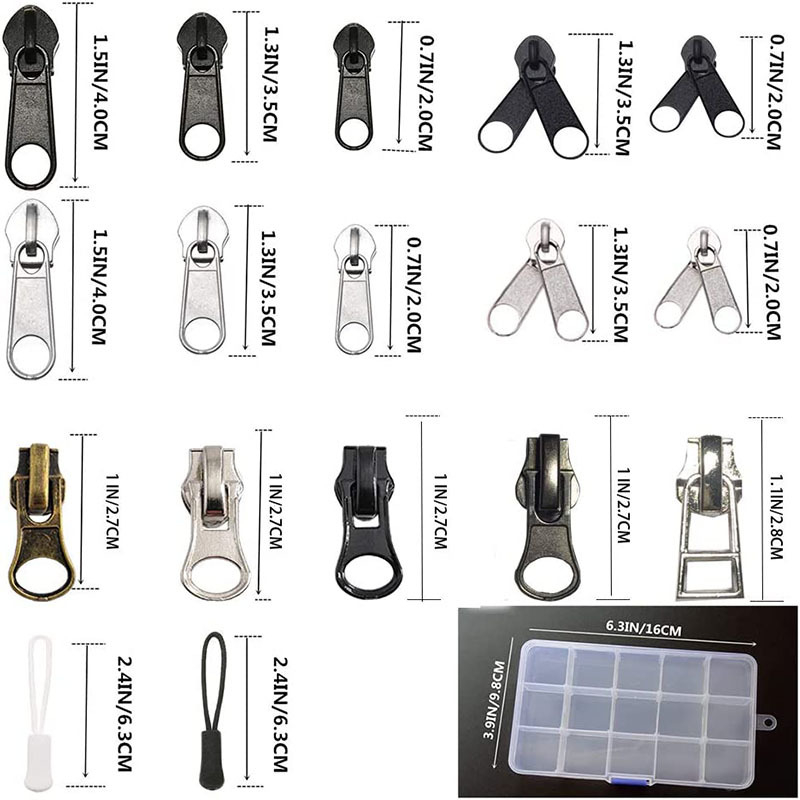 255 dalių užtrauktuko keitimo rinkinys su užtrauktuko galvute — MB prekės ženklas, metalas, be užrakto, tinkamas drabužiams, striukėms, piniginėms, krepšiams, bagažui, kuprinėms, palapinėms ir miegmaišiams