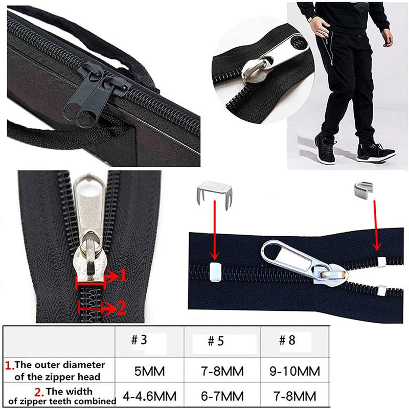 255 dalių užtrauktuko keitimo rinkinys su užtrauktuko galvute — MB prekės ženklas, metalas, be užrakto, tinkamas drabužiams, striukėms, piniginėms, krepšiams, bagažui, kuprinėms, palapinėms ir miegmaišiams