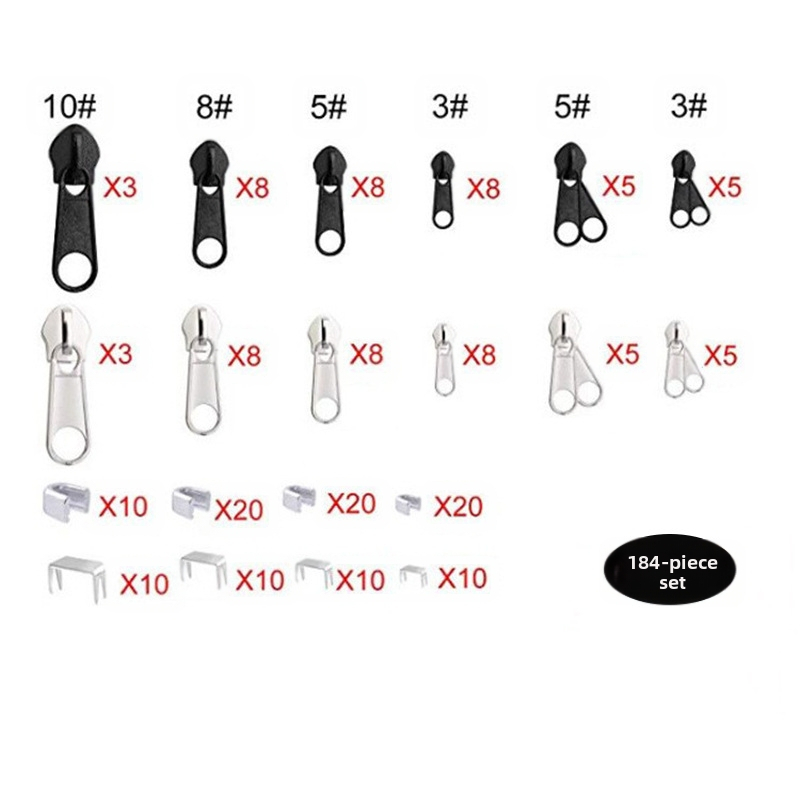 255 dalių užtrauktuko keitimo rinkinys su užtrauktuko galvute — MB prekės ženklas, metalas, be užrakto, tinkamas drabužiams, striukėms, piniginėms, krepšiams, bagažui, kuprinėms, palapinėms ir miegmaišiams