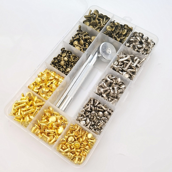 Κουτί με 180 σετ διπλής όψεως rivets και 4 εργαλεία εγκατάστασης για δερμάτινα είδη