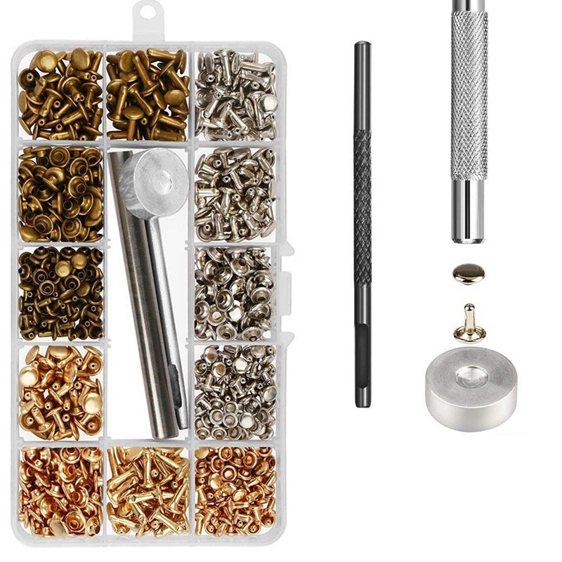 Κουτί με 180 σετ διπλής όψεως rivets και 4 εργαλεία εγκατάστασης για δερμάτινα είδη