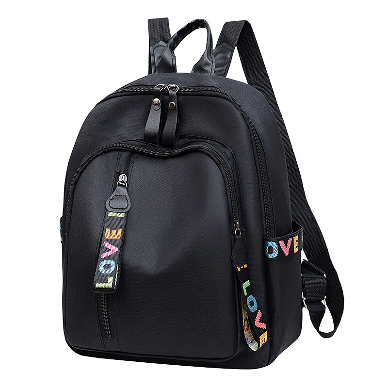 Nylon ruksak s izduženim ramenskim remenom, kompatibilan s 8-inčnim prijenosnim računalom, podstava od poliestera, uzorak s riječima