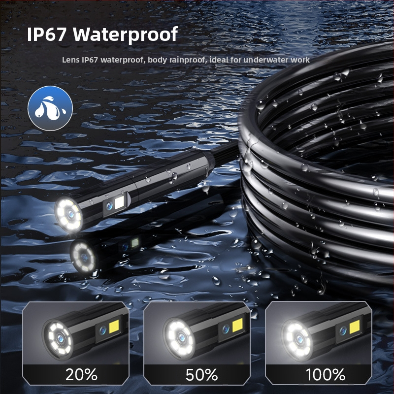 ES02 HD индустриален инспекционен ендоскоп със дисплей — 8 мм сонда, 5 м работна дължина, IP67 водоустойчив, 720P HD дисплей, LED осветление