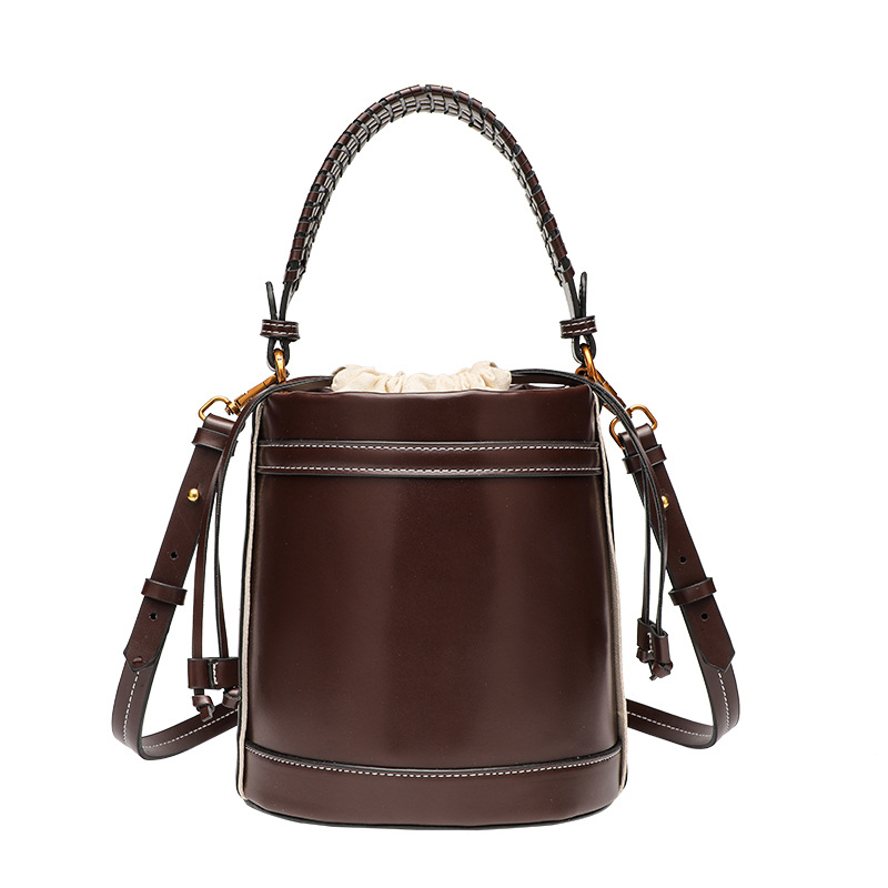 lulukadi Geantă Bucket din paie cu căptușeală din pânză, închidere cu șnur, mânere duble, buzunar pentru telefon și buzunar cu fermoar laminat