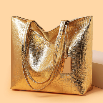 PU Tote чанта, хоризонтална квадратна форма, цип за затваряне, вътрешен джоб с цип и джоб за мобилен телефон