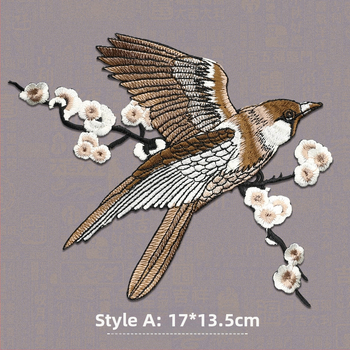 Rayon patch rinkinys drabužiams - gėlių, paukščių ir slyvos žiedo dizainas, lyginimui pritvirtinami pleistrai Rainbow Embroidery