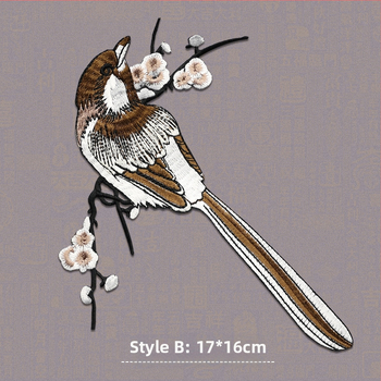 Rayon patch rinkinys drabužiams - gėlių, paukščių ir slyvos žiedo dizainas, lyginimui pritvirtinami pleistrai Rainbow Embroidery